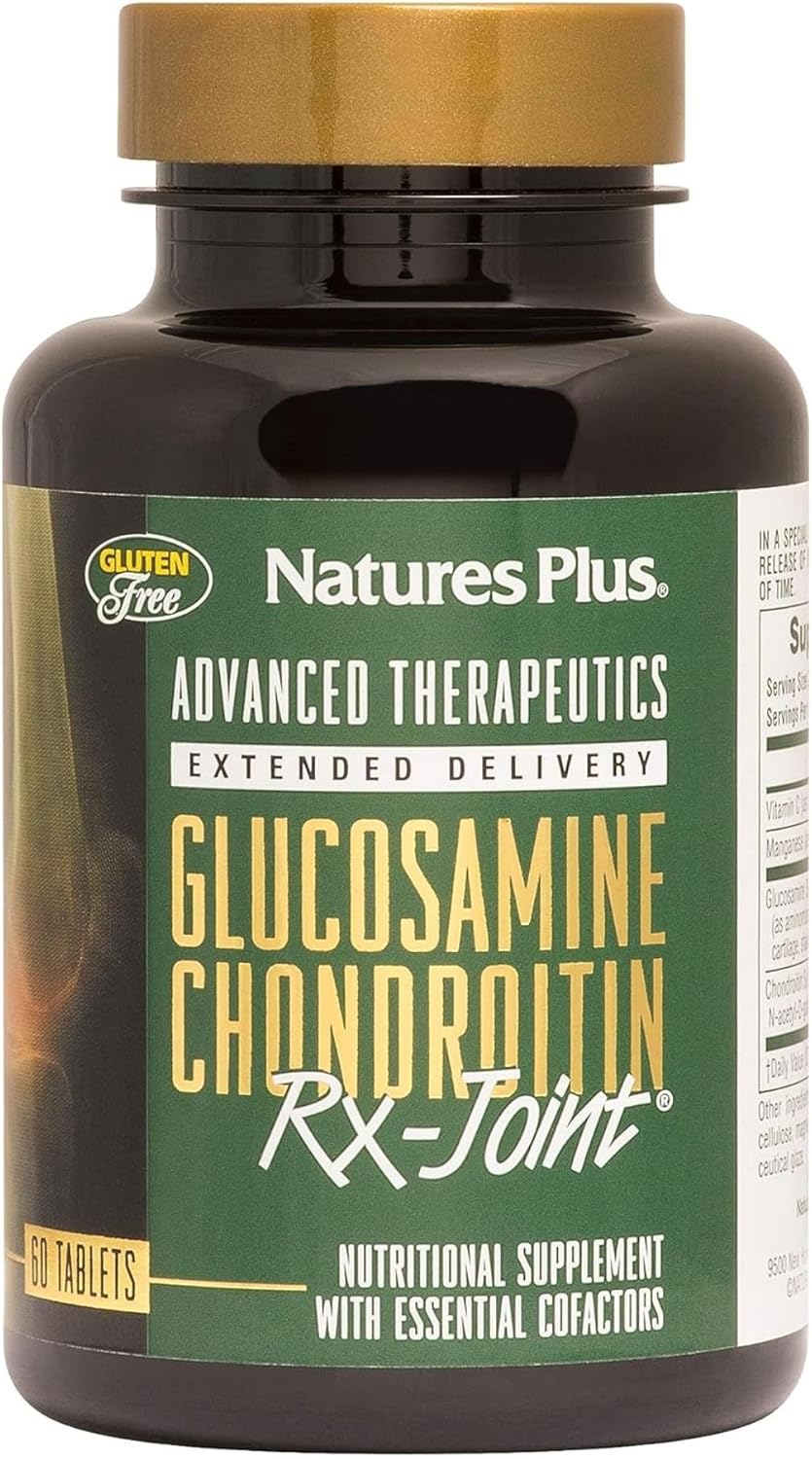 Natures Plus Advanced Therapeutics Glucosamine/Chondroitin Rx Joint, Extended Delivery - 1000 Mg Glucosamine, 60 Tablets - Supports Healthy Joint Function - Gluten-Free - 30 Servings