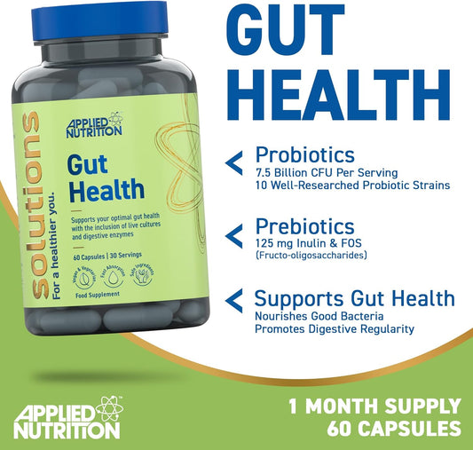 Applied Nutrition - Solutions - Gut Health - Advanced Digestive Support - Best Gut Repair - Best Immune Booster - Optimal Health Benefit - (60 Capsules – 30 Servings)