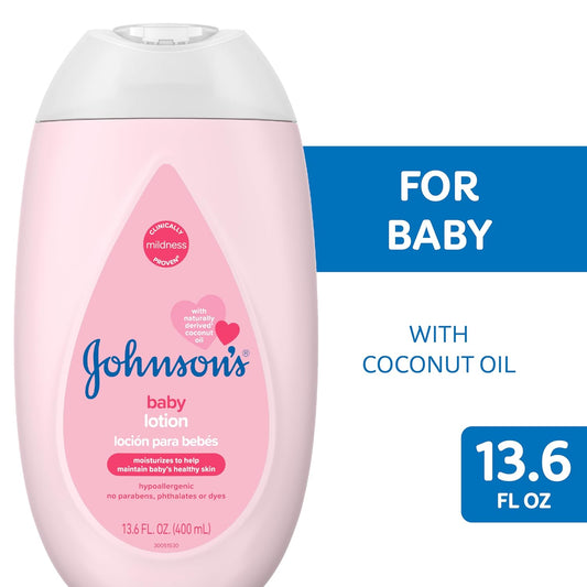 Johnson's Baby Moisturizing Mild Pink Baby Lotion with Coconut Oil for Delicate Baby Skin, Paraben-, Phthalate- & Dye-Free, Hypoallergenic & Dermatologist-Tested, Baby Skin Care, 13.6 Fl. Oz