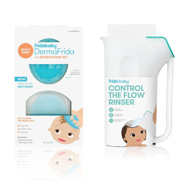 Fridababy Control The Flow Rinser + Dermafrida The Skinsoother Silicone Brush | Bath Time Essentials