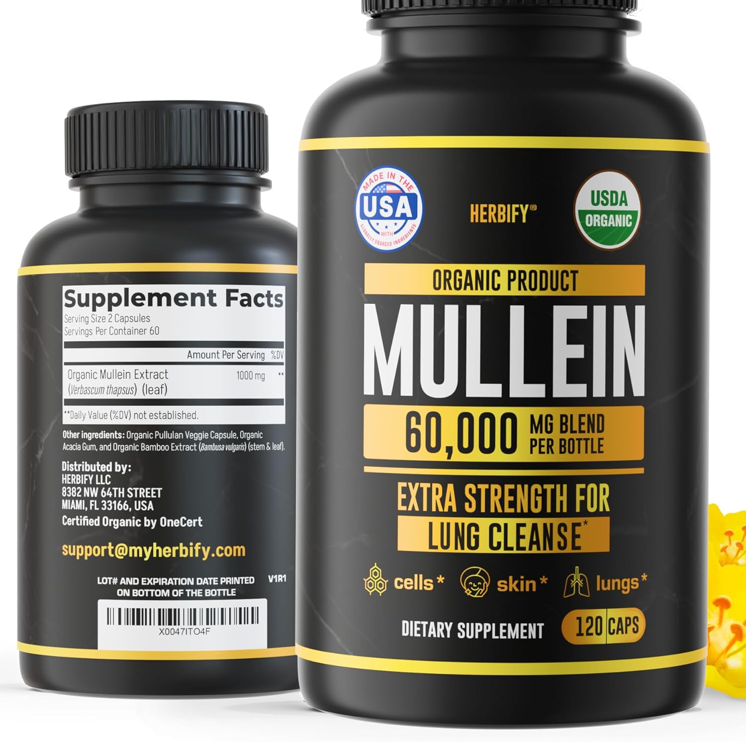 Herbify Mullein Drops - Lung Cleanse - Leaf Extract - Powerful Mullein For Immune Support,Detox & Respiratory Support - Made In Usa - Lung Cleanse For Smokers - 4 Oz