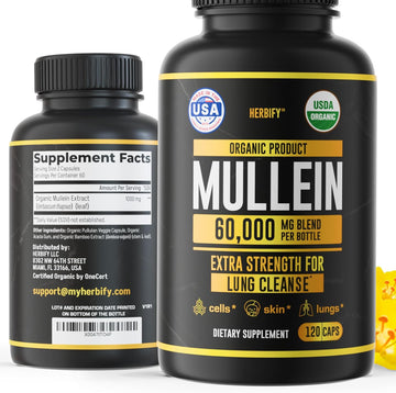 Herbify Mullein Drops - Lung Cleanse - Leaf Extract - Powerful Mullein For Immune Support,Detox & Respiratory Support - Made In Usa - Lung Cleanse For Smokers - 4 Oz
