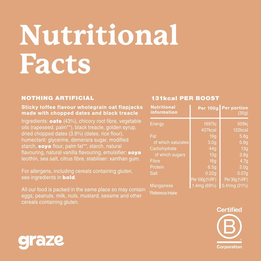 Graze - Healthy Snacks - Vegan Sticky Toffee Cereal & Snack Bars- 28X30G
