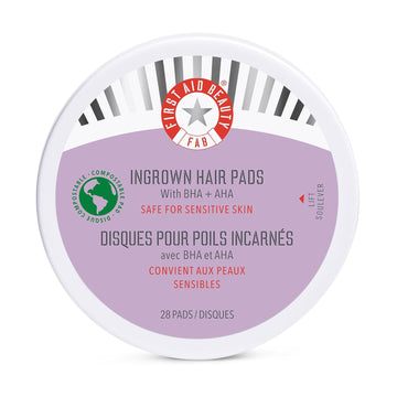 First Aid Beauty Ingrown Hair Pads With Bha + Aha – Ingrown Treatment Pads Exfoliate To Help Prevent Razor Bumps – For Underarm + Bikini Area – Compostable For Daily Use – 28 Pads