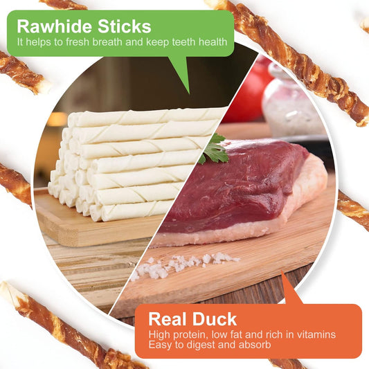 Mon2Sun 5 Inch Duck Wrapped Rawhide Dog Treats For Puppy And Small Dogs, Promotes Dental Health, Dog Snacks 14.11 Oz