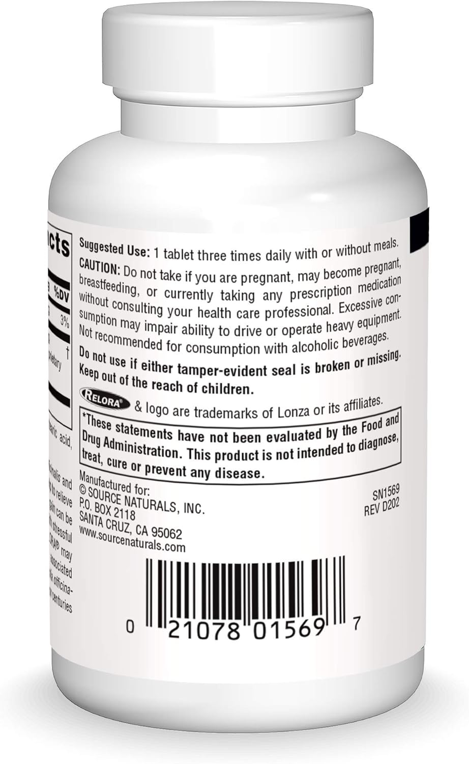 Source Naturals Relora, a blend of Magnolia Officinalis and Phellodendron amurense bark extracts 250 mg, 90 Tablets
