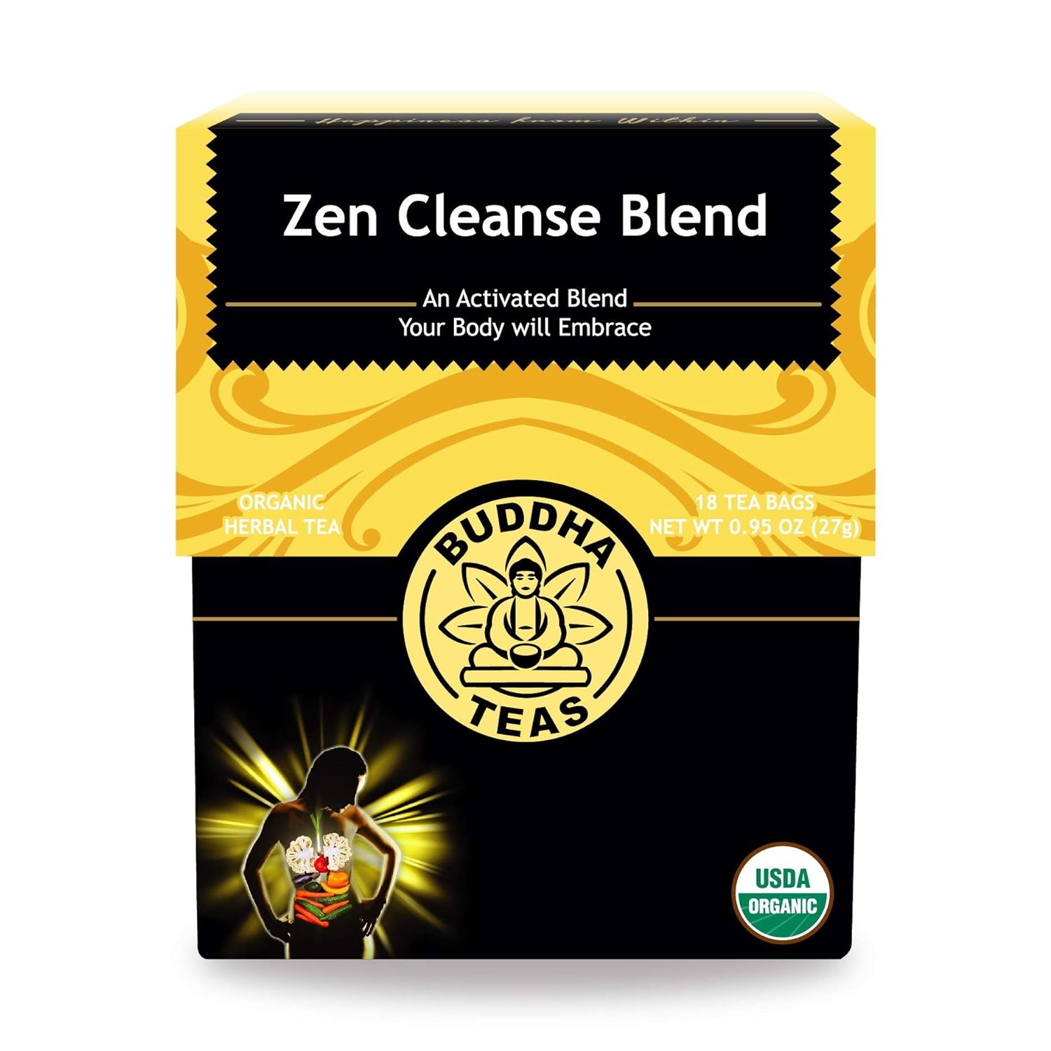 Buddha Teas Organic Zen Cleanse Blend - Ou Kosher, Usda Organic, Ccof Organic, 18 Bleach-Free Tea Bag