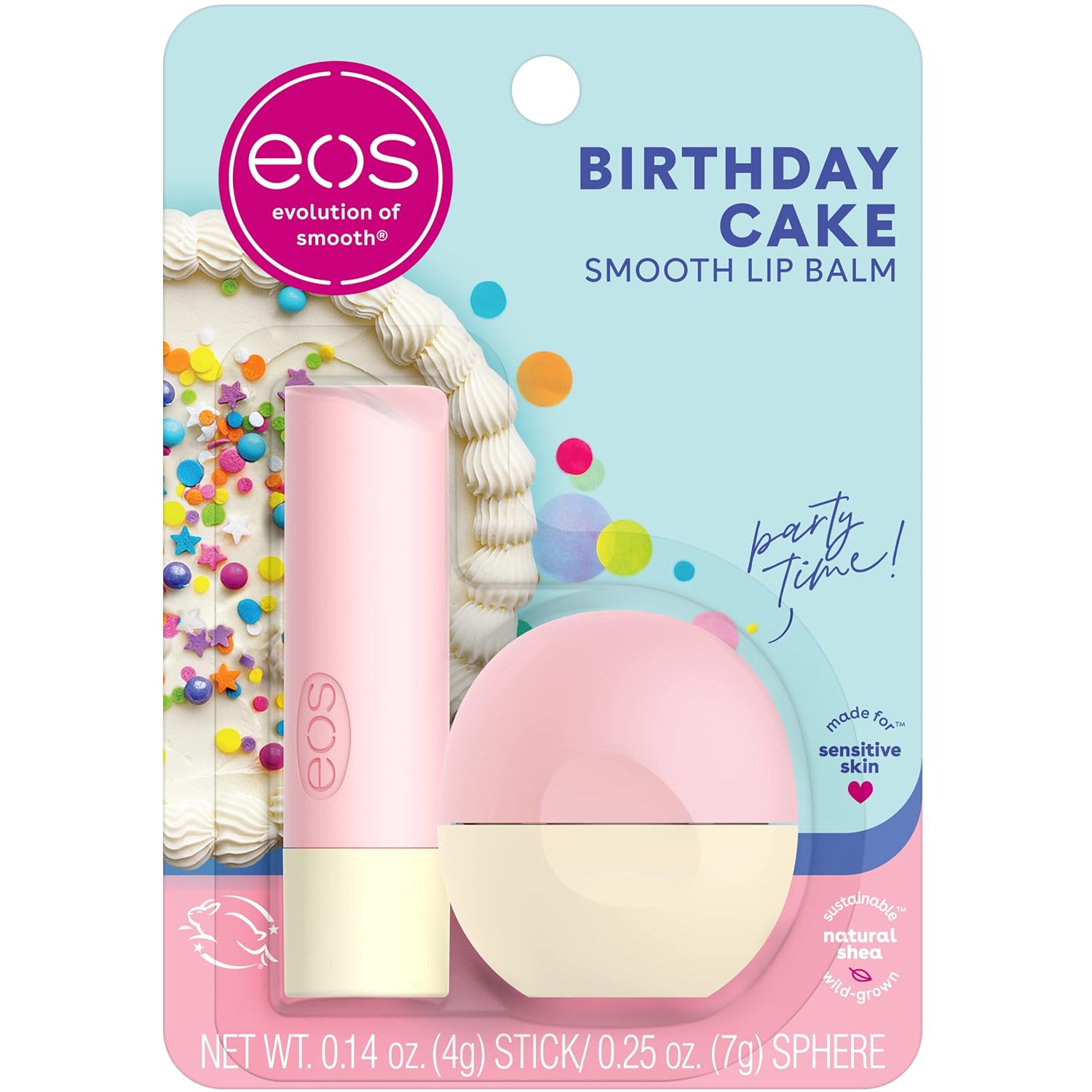 Eos Natural Shea Lip Balm- Birthday Cake, All-Day Moisture Lip Care Products, 0.39 Oz