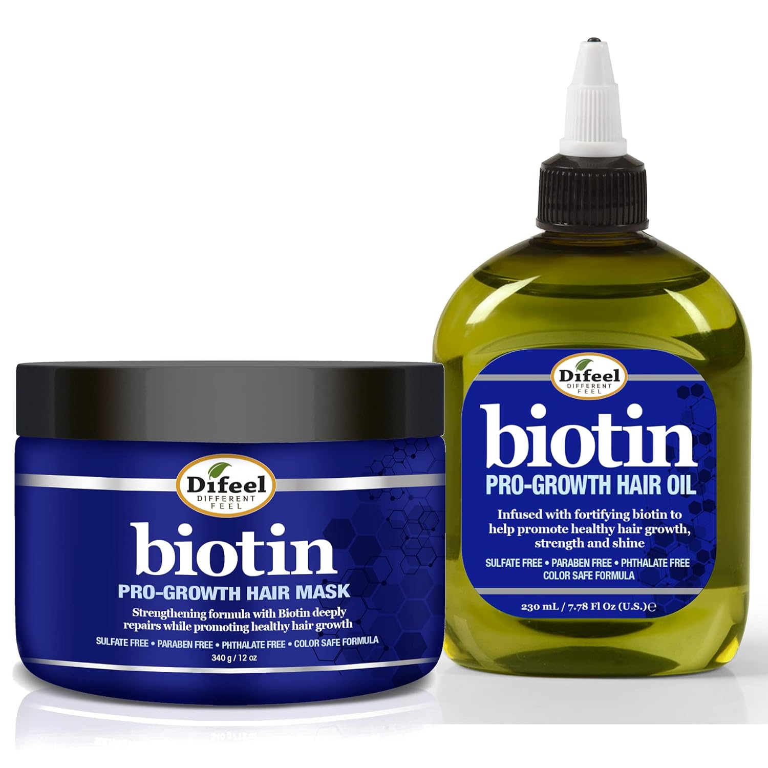 Difeel Pro-Growth Biotin Hair Mask 12 Oz. With Biotin Hair Oil 7.1 Oz. (2-Piece Set)