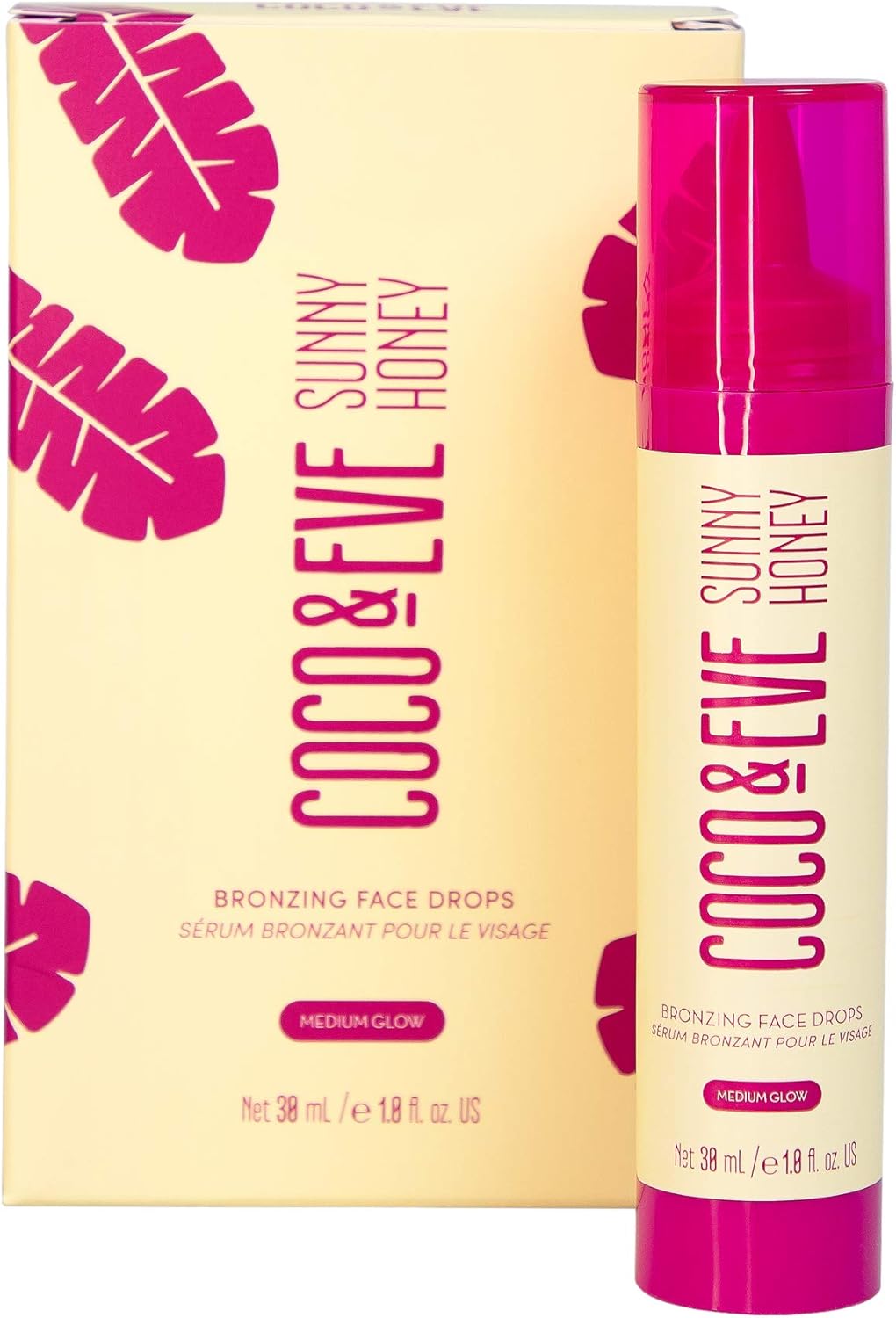 Coco & Eve Sunny Honey Bronzing Face Drops (Medium Glow), Natural Self Tanning Face Drops. Hydrating Hyaluronic Acid. Indoor Sunless Moisturizing Self Tanner (30Ml)
