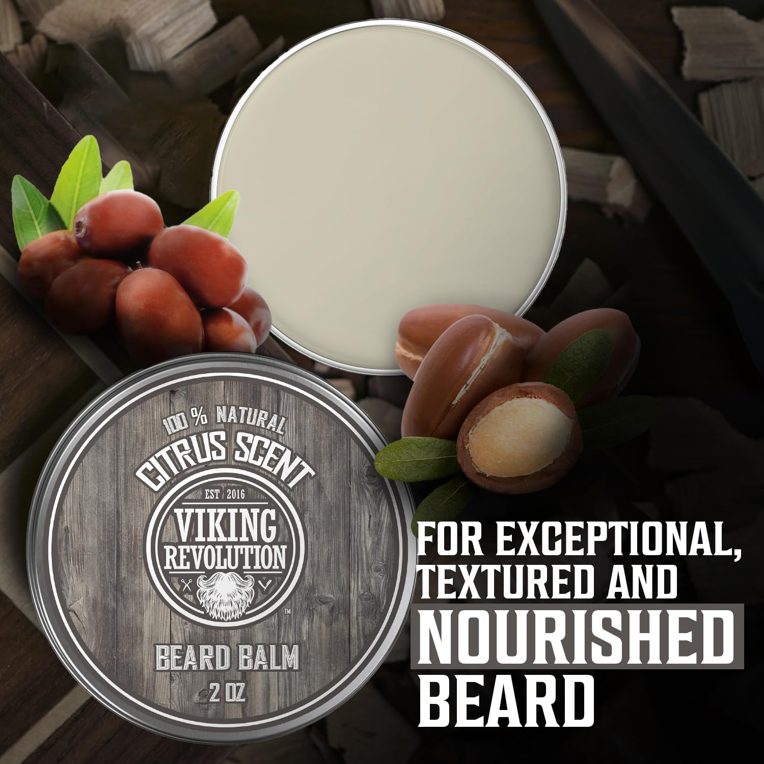 Viking Revolution Citrus Beard Balm - Beard Butter with Argan Oil, Beard Softener for Men with Jojoba Oil - Beard Moisturizer for Men with Beeswax - Beard Wax for Men with Mango Butter (2oz, 2 Pack) : Beauty & Personal Care