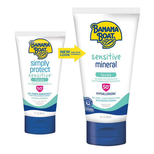 Banana Boat Sensitive 100% Mineral Face Sunscreen Lotion Spf 50, 3Oz | Travel Size Sunscreen, Mini Sunscreen For Face, Banana Boat Face Sunscreen, Banana Boat Mineral Sunscreen Spf 50, 3Oz