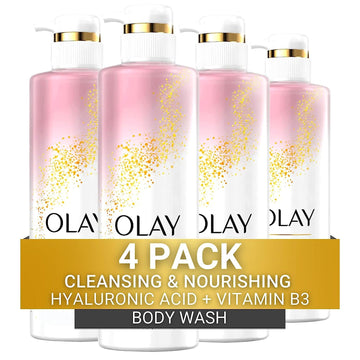 Olay Cleansing & Nourishing Body Wash For Women With Hyaluronic Acid & Vitamin B3 Complex, Long Lasting Hydration, 20 Fl Oz (Pack Of 4)