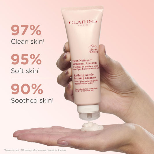 Clarins Soothing Foaming Cleanser 125Ml | Gentle, Hydrating Cleanser For Sensitive Skin | Removes Makeup & Impurities Without Drying