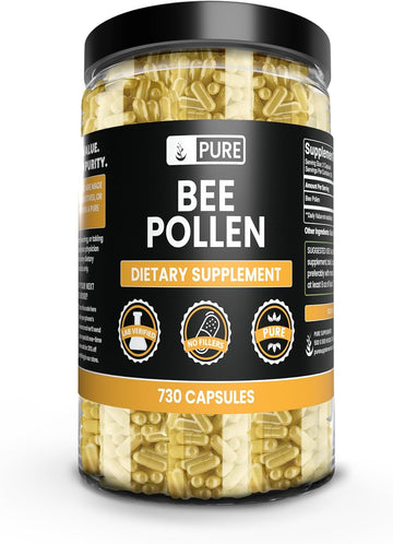 Pure Original Ingredients Bee Pollen, No Magnesium Or Rice Fillers, Always Pure, Lab Verified (730 Capsules)
