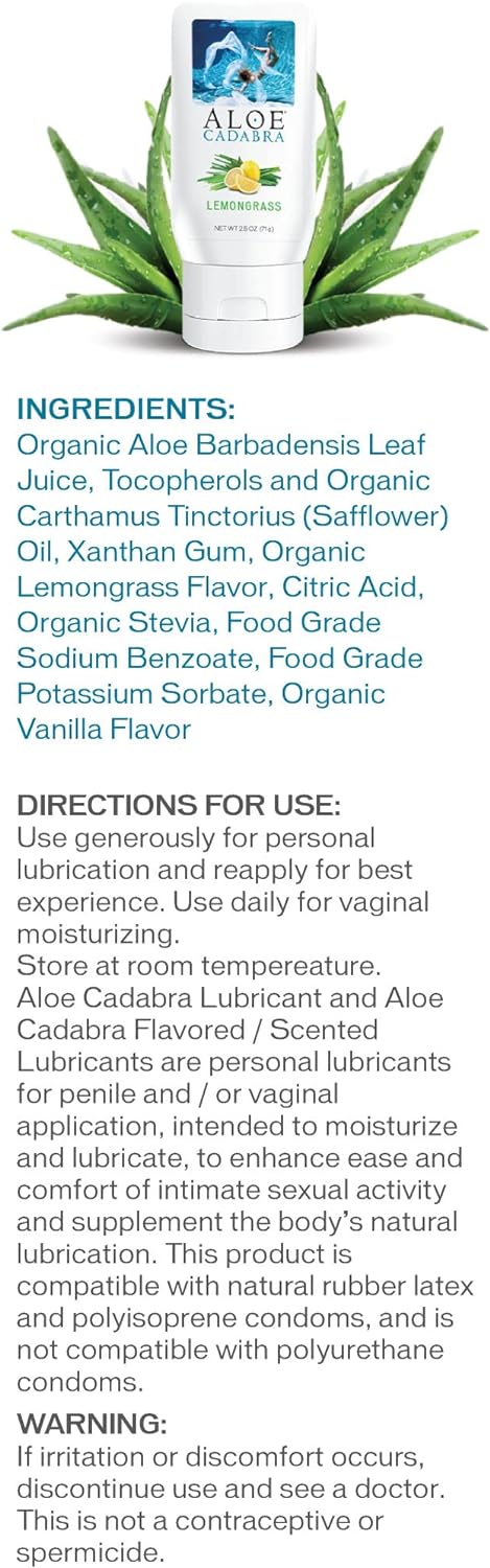 Aloe Cadabra Water Based Citrus Flavored Lubricant Moisturizer Best Organic Natural Lemongrass Lube for Men, Women & Couples, 2.5oz : Health & Household