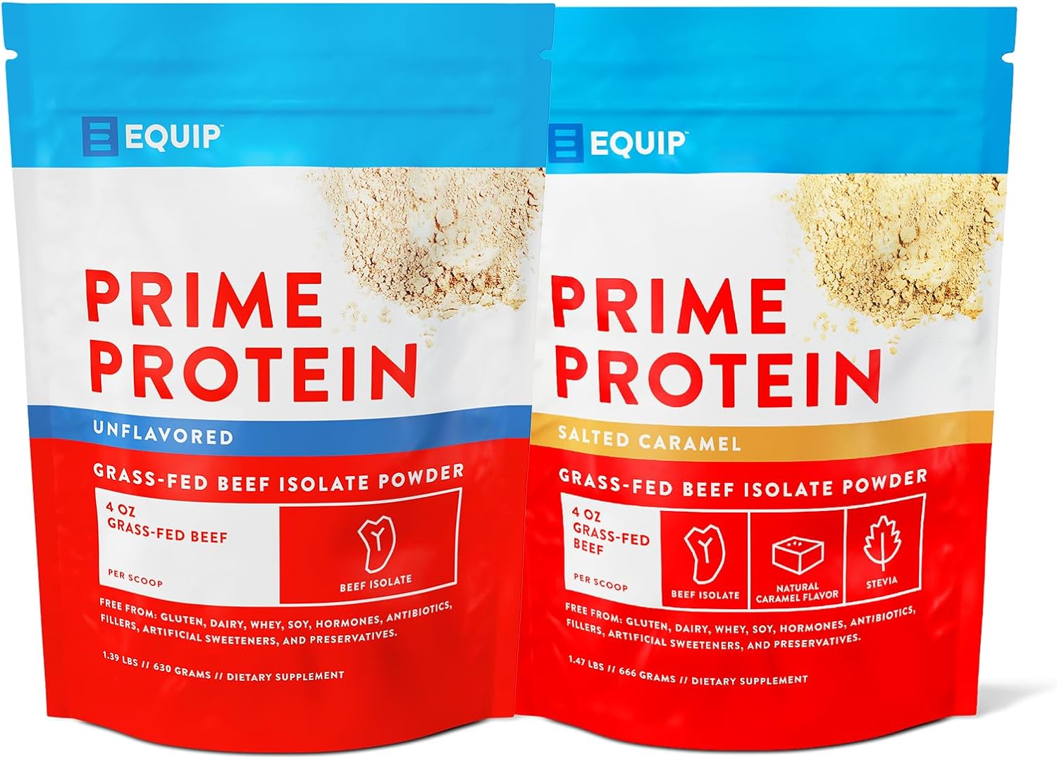 Equip Foods Prime Protein Powder Unflavored & Prime Protein Powder Salted Caramel