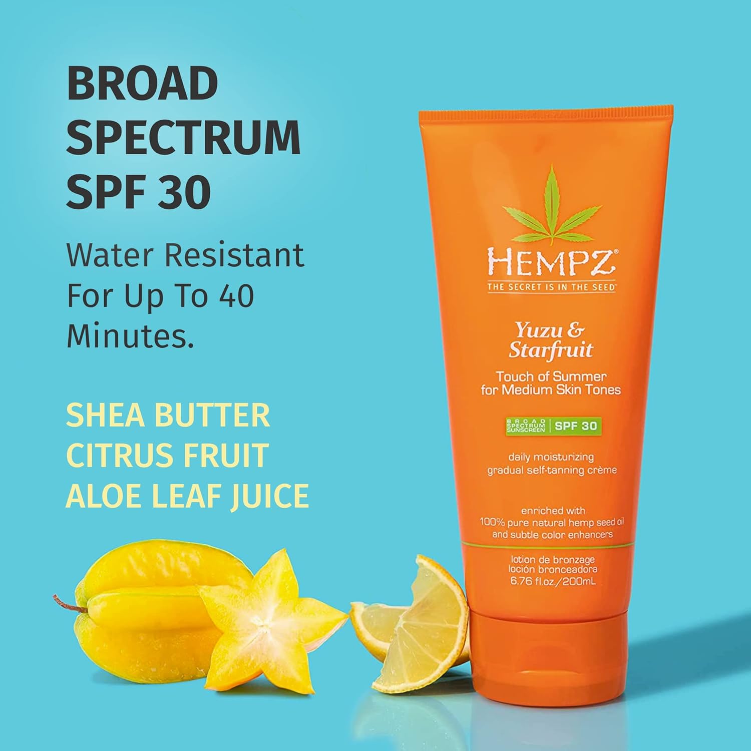 Hempz Daily SPF Yuzu & Starfruit Touch of Summer Moisturizing Gradual Self-Tanning Creme with SPF 30 Medium Skin Tones : Beauty & Personal Care