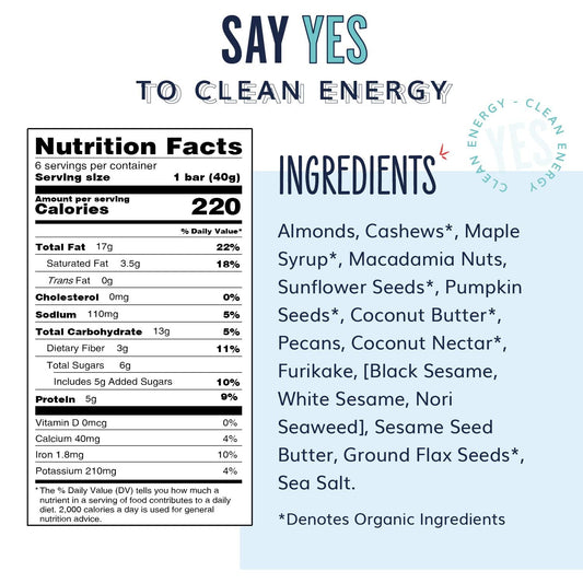 YES Bar – Black Sesame Sea Salt – Plant Based Protein, Decadent Snack Bar – Vegan, Paleo, Gluten Free, Dairy Free, Low Sugar, Healthy Snack, Breakfast, Low Carb, Keto Friendly (Pack of 6)