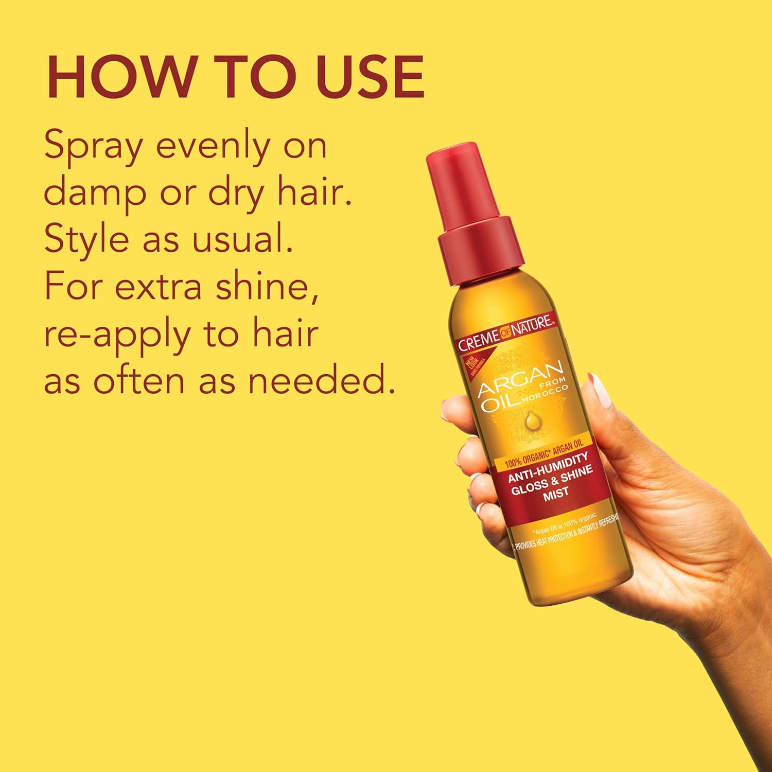 Creme Of Nature, Argan Oil Anti Humidity Gloss & Shine Mist, Argan Oil Of Morocco, Provides Heat Protection, 4 Fl Oz : Hair Sprays : Beauty & Personal Care