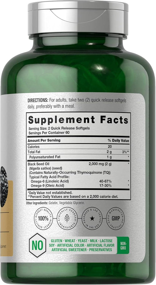 Horbäach Black Seed Oil 2000mg | 120 Softgel Capsules | Cold Pressed Nigella Sativa Pills | Non-GMO, Gluten Free Supplement