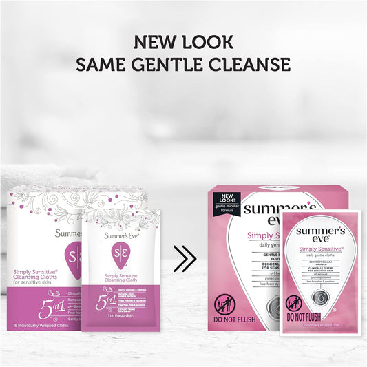 Summer's Eve Simply Sensitive Daily Gentle Feminine Wipes, Removes Odo