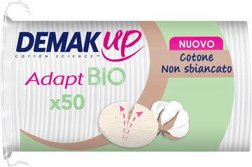 Demak'Up Adapt Organic Cotton Pads For Make-Up Removal - Face And Eyes - 100% Natural Organic And Unbleached Cotton Fibres - Gots Certified - 50 Cotton