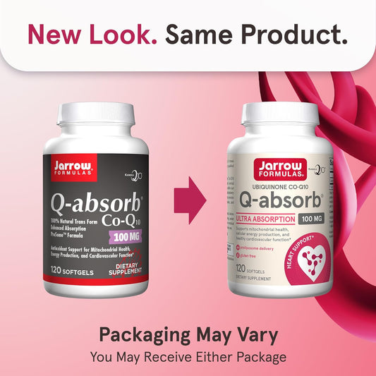 Jarrow Formulas Q-Absorb Ubiquinone Co-Q10 100 Mg, Dietary Supplement, Antioxidant Support For Mitochondrial Health, Cellular Energy Production And Cardiovascular Health, 120 Softgels, 120 Day Supply