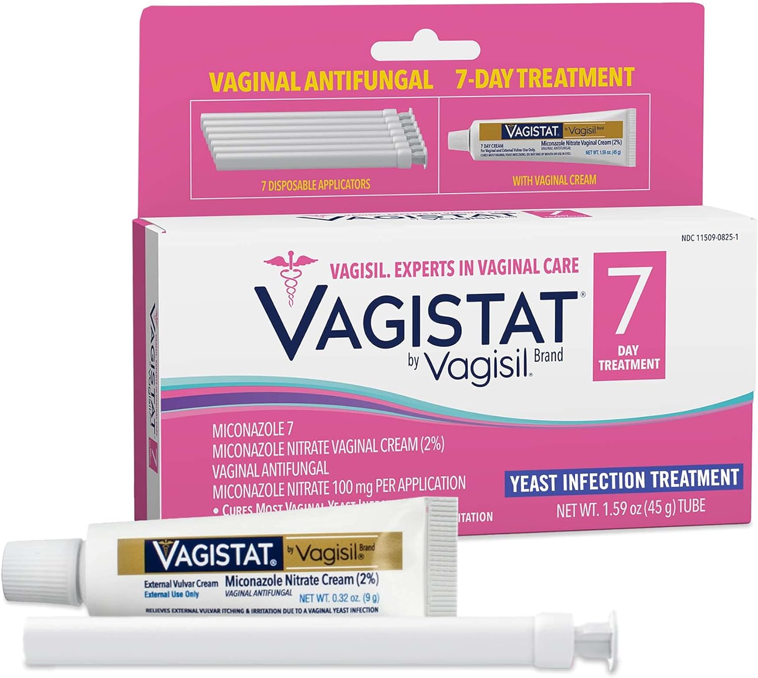 Vagistat 7 Day Yeast Infection Treatment for Women, Helps Relieve External Itching and Irritation, Contains 2% External Miconazole Nitrate Cream & 7 Disposable Applicators, by Vagisil (Pack of 1)