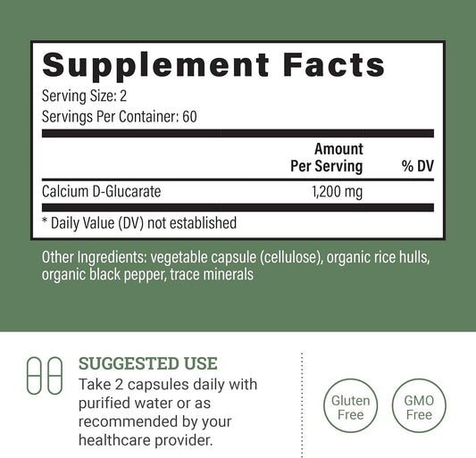 Earth Harmony Calcium D-Glucarate 1200Mg - Advanced Detoxification Support & Double The Strength Of Calcium D Glucarate 500Mg - 120 Capsules (2-Month Supply)