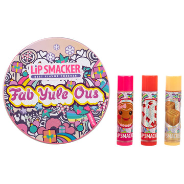 Lip Smacker Original & Best Christmas Flavored Lip Balm Tin Trio Gingerbread, Caramel, Candy Cane, 3 Pack