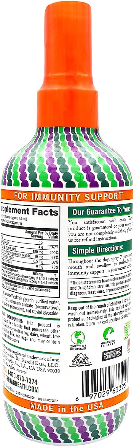 Therabreath Immunity Support Doctor Formulated Oral Spray Supplement, Elderberry Lemonade, 10 Ounce