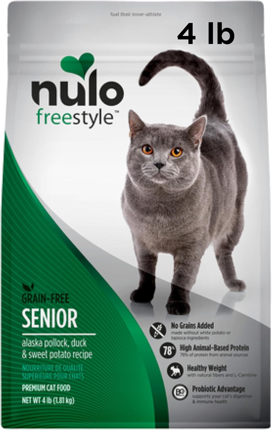 Nulo Freestyle Senior Dry Cat Food, Premium Natural Grain-Free Cat Kibble With Antioxidants For Immune Support And High Animal-Based Protein 4 Pound (Pack Of 1)