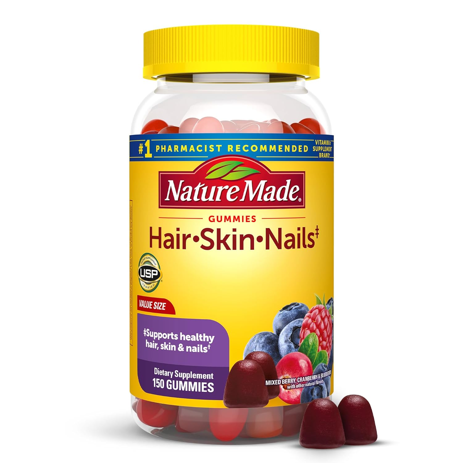 Nature Made Hair Skin And Nails With Biotin 2500 Mcg, Dietary Supplement For Healthy Hair, Skin & Nails Support, 150 Gummies, 75 Day Supply