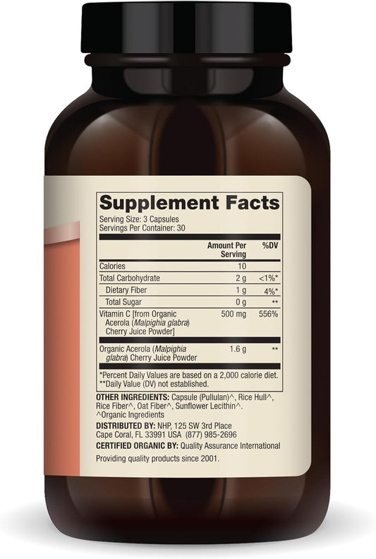 Dr. Mercola Organic Vitamin C Acerola Cherry, 30 Servings (90 Capsules), 500 Mg Per Serving, Dietary Supplement, Supports Healthy Immune Function, Non-Gmo, Certified Usda Organic