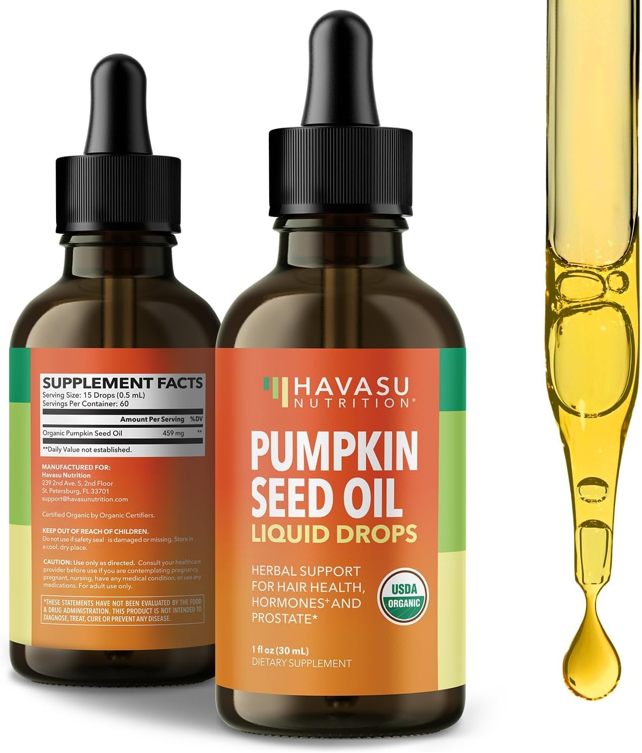 Organic Pumpkin Seed Oil For Hair & Eyelash Health - Pumpkin Oil Supports Hair Health, Hormone Balance And Prostate Health - 100% Cold Pressed Pumpkin Seed Extract - Non-Gmo, Vegan, Unflavored, 30Ml