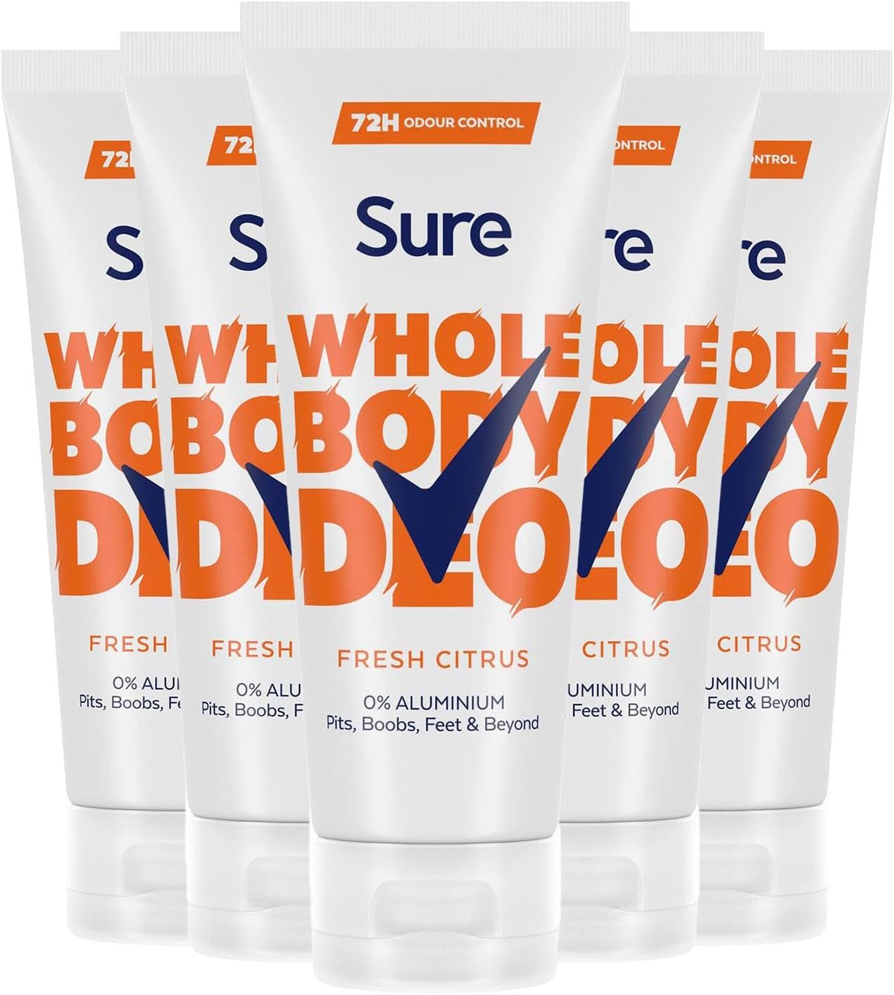 Sure Deodorant Cream Fresh Citrus, Pack Of 5, Whole Body Deodorant For Women Aluminium Free Deo Cream With Fresh And Floral Fragrance Provides 48-Hour Odour Control, 75 Ml