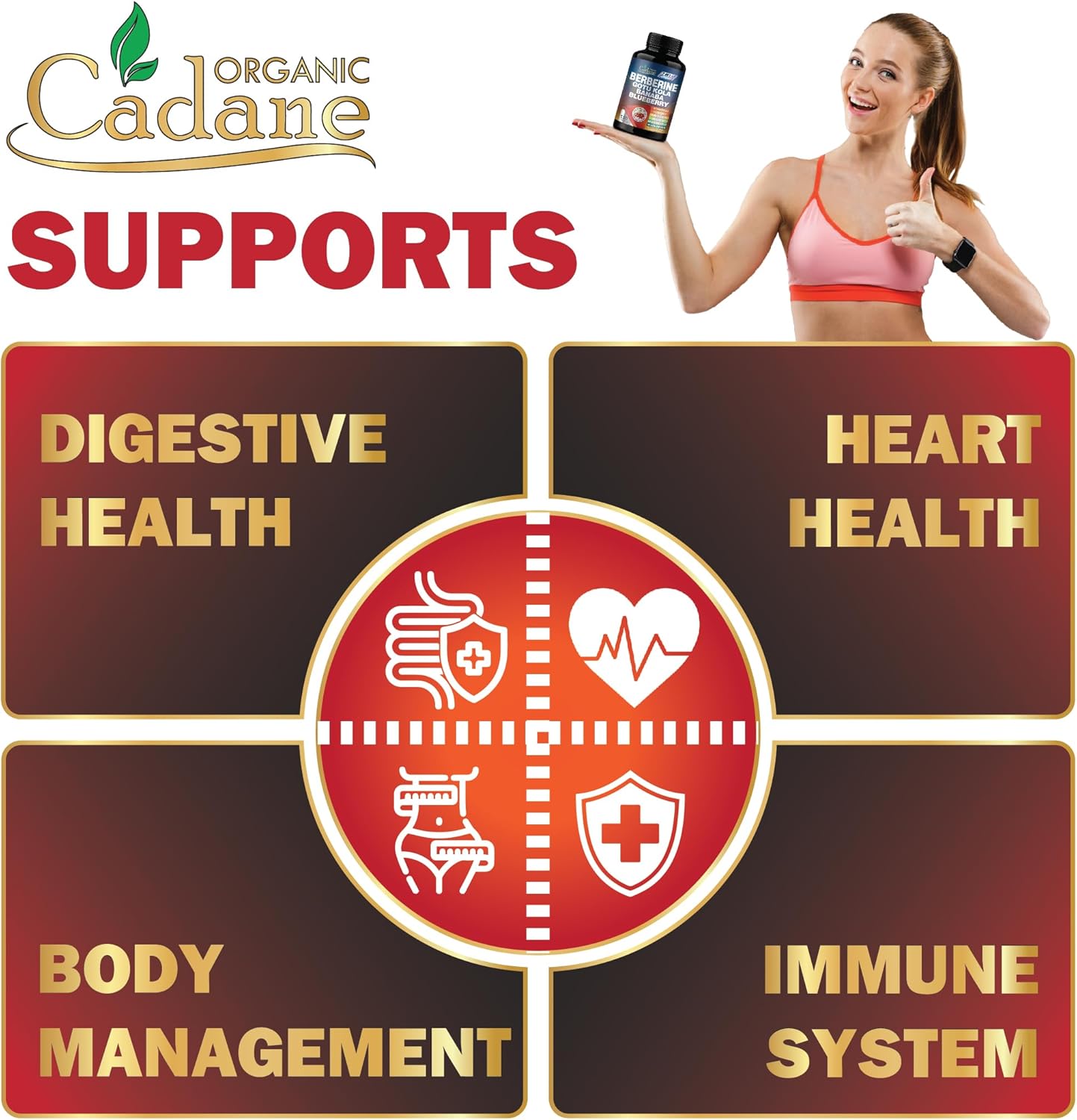 Organic Cadane Premium Berberine Extract 35:1 - Berberine Supplement 10In1 With Gotu Kola, Banaba Leaf & More - 150 Capsules For Immunity & Digestion System Support : Health & Household