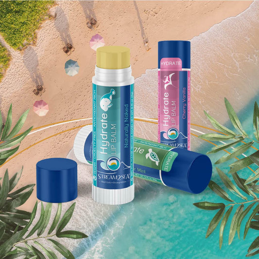 Stream2Sea Hydrate Lip Balm Set, Cherry Vanilla, Naturally Naked and Cucumber Mint Reef Safe Lip Balms, Nourishing and Moisturizing Indoor Lip Balm For Daily Use, Paraben Free