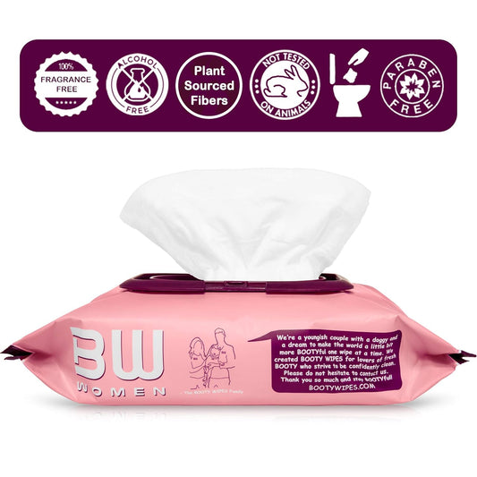 Booty Brand Booty Wipes for Women - 80 Flushable Wipes for Adults - Premium Feminine Wet Wipes - pH Balanced & Infused with Vitamin-E & Aloe - Female Toilet Wipes - Bathroom Wipes - Flushable Safe