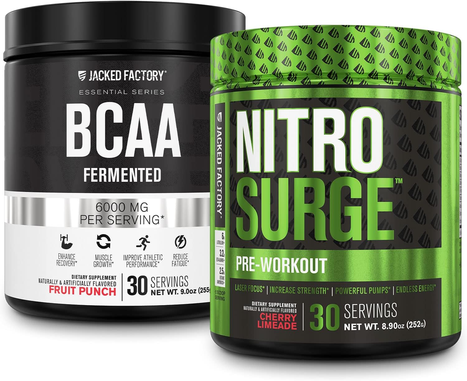 Jacked Factory Nitrosurge Pre-Workout In Cherry Limeade & Bcaa In Fruit Punch For Muscle Building And Recovery