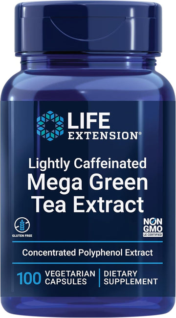 Life Extension Lightly Caffeinated Mega Green Tea Extract - 98% Egcg Polyphenols Supplement For Heart And Brain Health Support For Men And Women - Gluten Free, Non-Gmo, Vegetarian - 100 Count