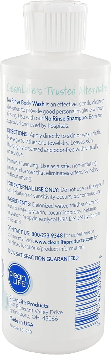No-Rinse Body Wash, 8 Fl Oz - Leaves Skin Clean, Moisturized And Odor-Free, Rinse-Free Formula