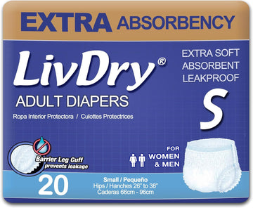 Livdry Adult Incontinence Underwear, Extra Absorbency Adult Diapers, Leak Protection, Small, 20-Pack