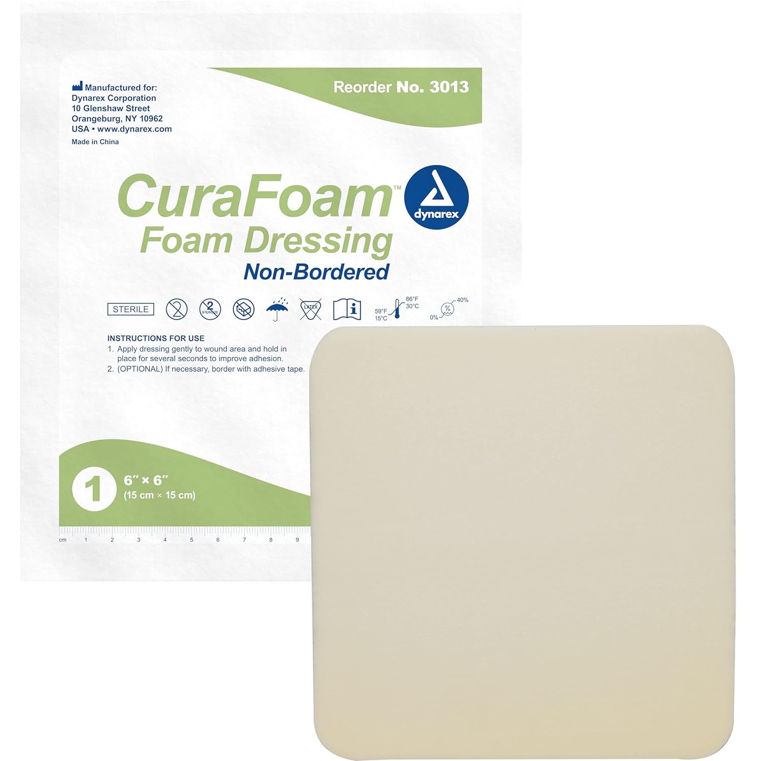 Dynarex CuraFoam Foam Dressings, Non-Bordered, Sterile, Provides Cushioned and Moist Wound Care, Used for Medium to Heavy Exuding Wounds, 6" x 6", 1 Case of 120 CuraFoam Dressings (12 Boxes of 10) : Health & Household