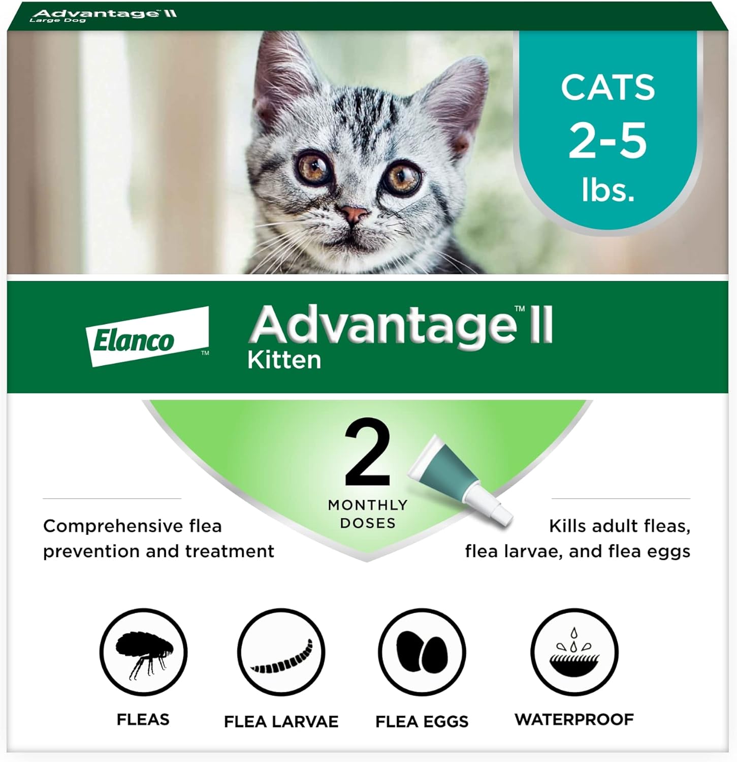 Advantage II Kitten Vet-Recommended Flea Treatment & Prevention | Cats 2-5 lbs. | 2-Month Supply
