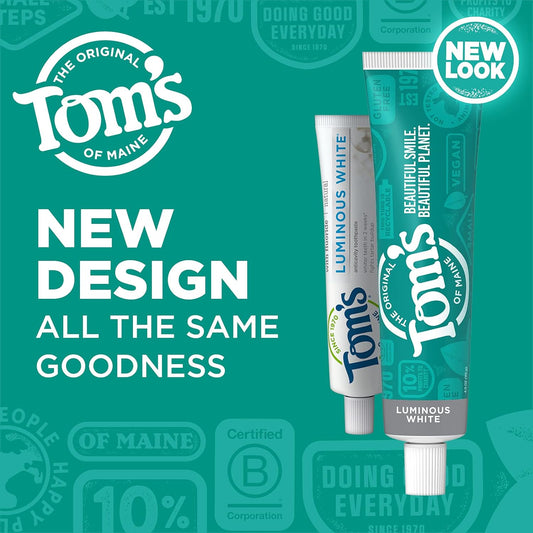 Tom's of Maine Natural Luminous White Toothpaste with Fluoride, Clean Mint, 4.0 oz. 3-Pack