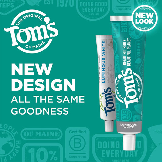 Tom'S Of Maine Natural Luminous White Toothpaste With Fluoride, Clean Mint, 4.0 Oz. 3-Pack