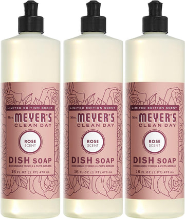 MRS. MEYER'S CLEAN DAY Liquid Dish Soap, Rose Scent, 16 Fl Oz (Pack of 3)