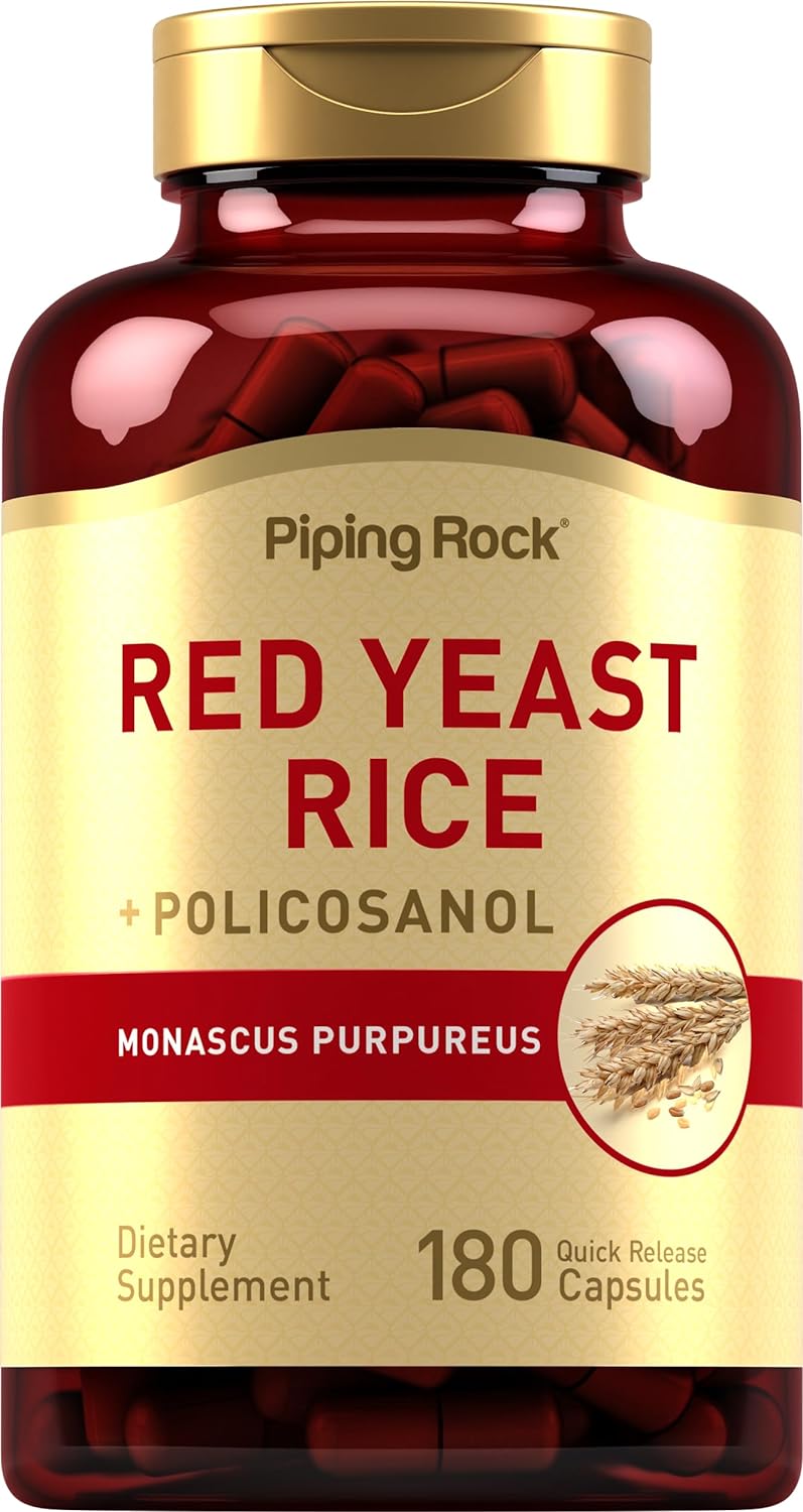 Piping Rock Red Yeast Rice with Policosanol | 180 Capsules | 600mg | Non-GMO, Gluten Free Supplement